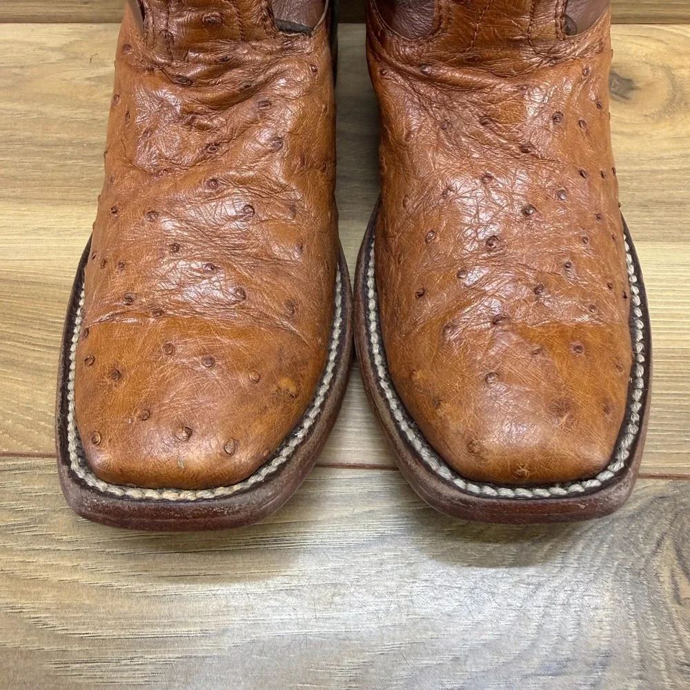 Genuine Ostrich Leather Boys Size 1 Western Boots Square Toe Rodeo Ranch